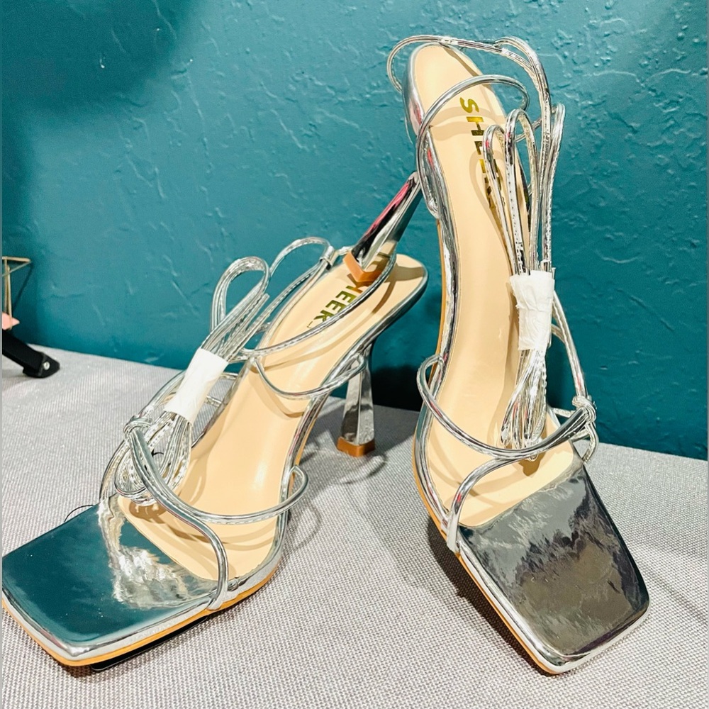 Sheer Elegant Silver Stiletto Heels with Strappy Design